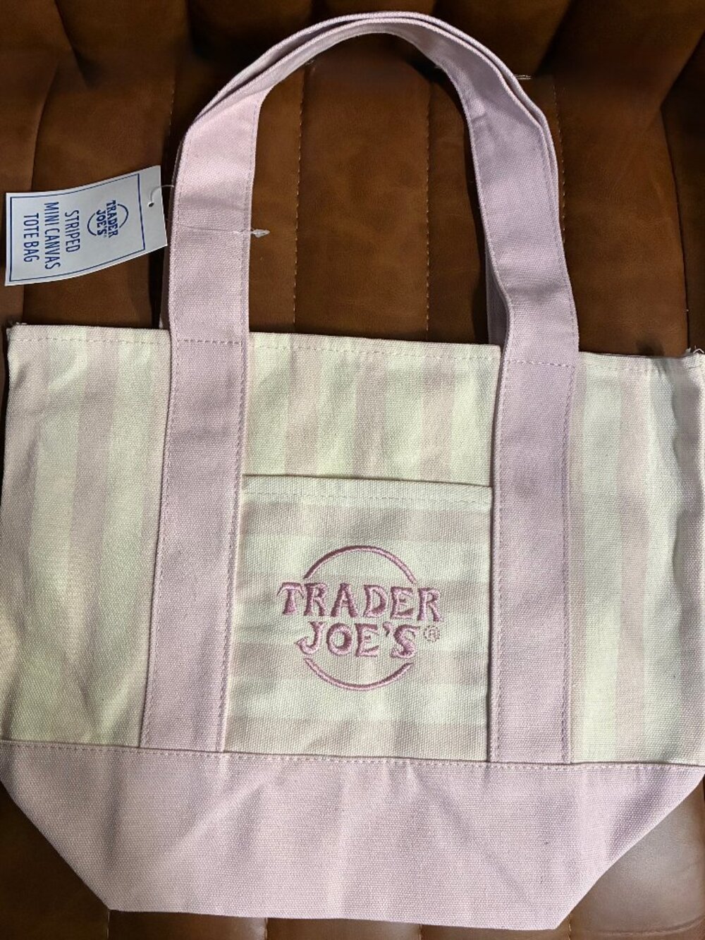 Trader Joe’s Limited Edition Striped Mini Canvas Tote Bag Pink